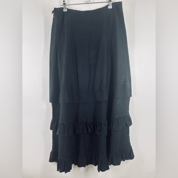 Polo Ralph Lauren Silk Linen Blend Ruffle Midi Skirt Black 8 - Picture 2 of 3